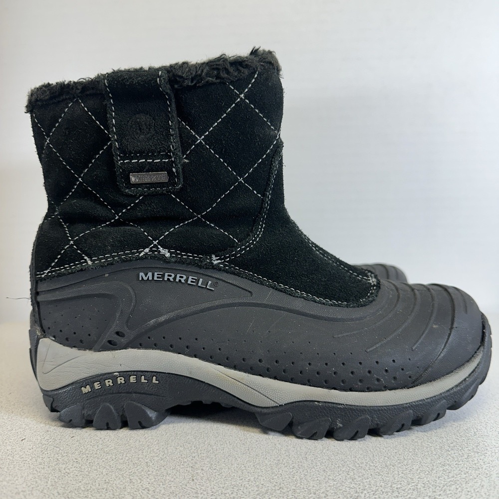 Merrell Women's Sz 6 Ice Flow Winter Boots Black Gray Leather Waterproof Pull On